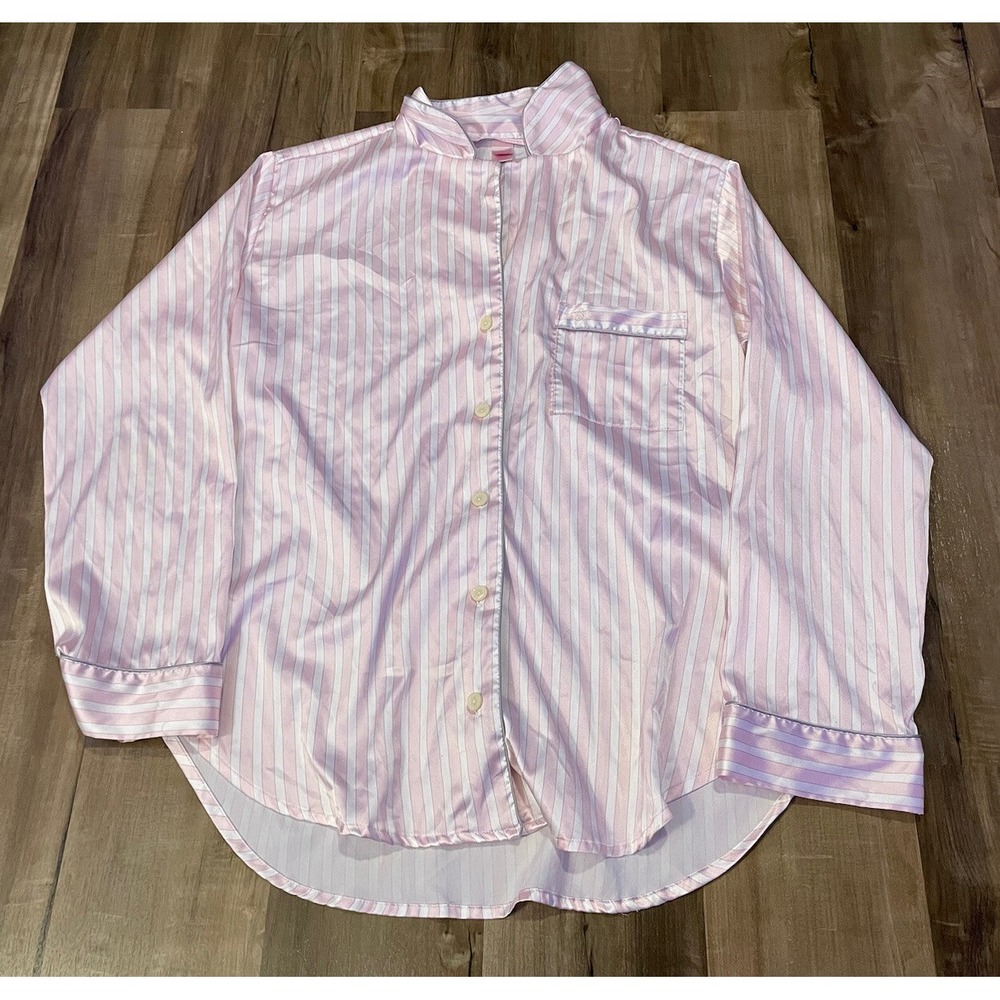 Victorias Secret Women's Shirt Size Medium Iconic Pink Stripe Button Down Pajama
